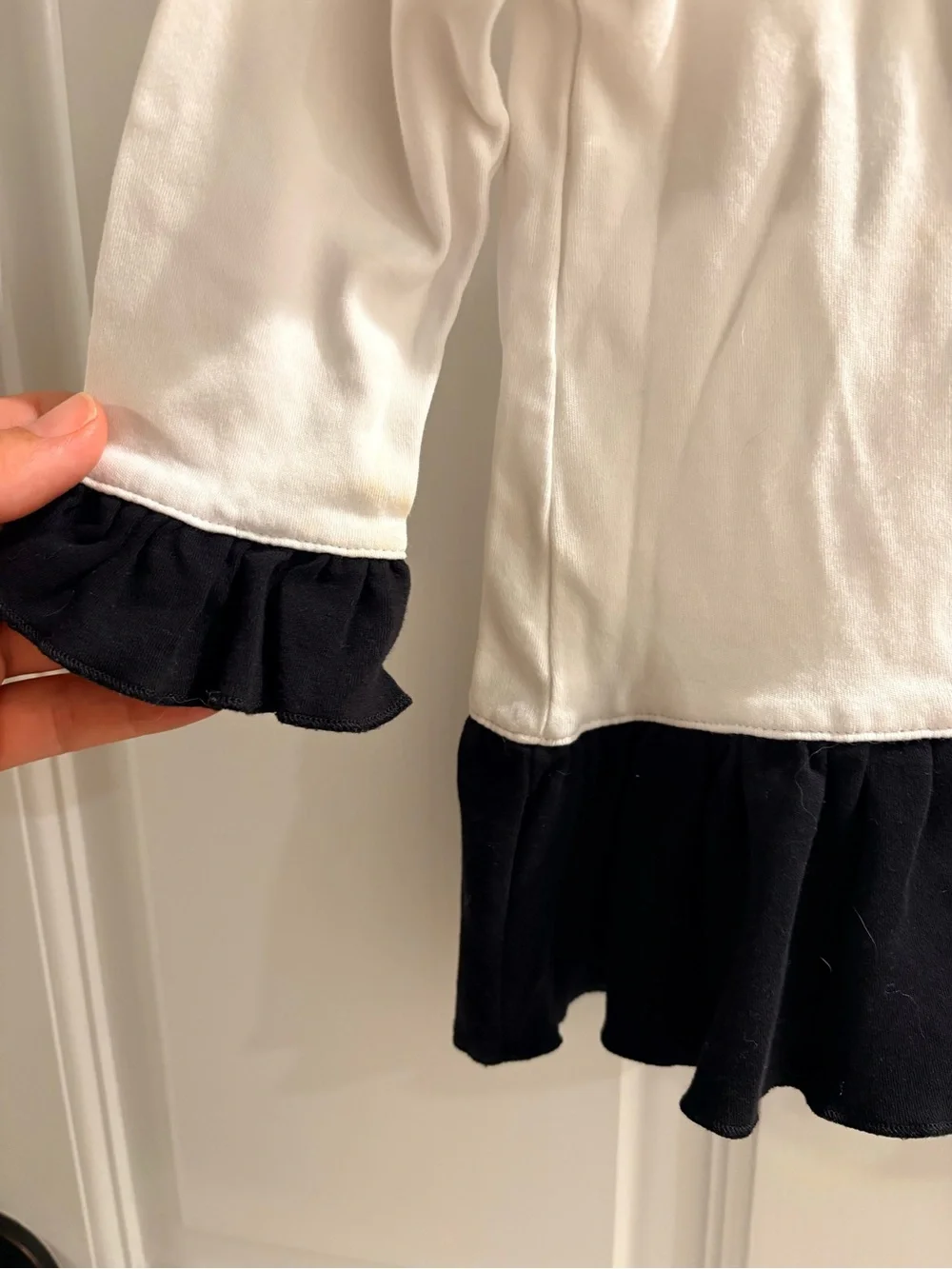 Magnolia White Long-Sleeve Ruffle Hem Top with Puppy & Football Appliqué